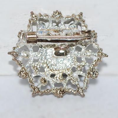 White Faux Pearl BUTTON/BROOCH COMBO (1⅛" Diam.) and Clear Stones Surround on a Silver Tone Setting