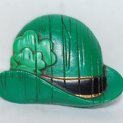 Polymer Irish HAT BROOCH (1¾" x 1¼") -- Marked "Hallmark Cards" -- with a Metal Slide Pin
