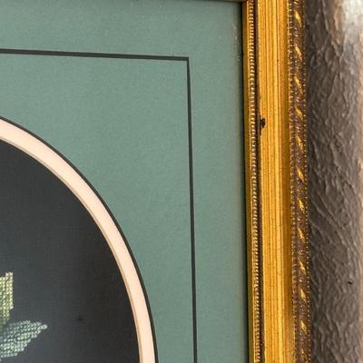 Framed Cross-Stitch Floral Still Life