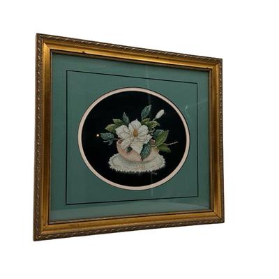 Framed Cross-Stitch Floral Still Life