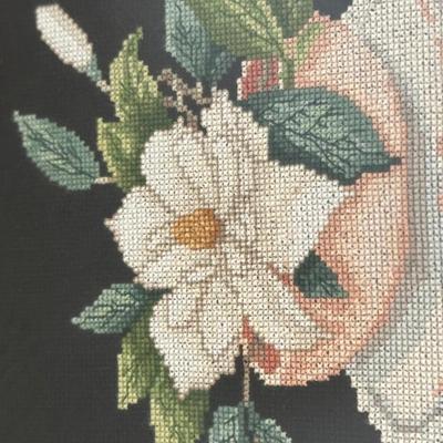 Framed Cross-Stitch Floral Still Life
