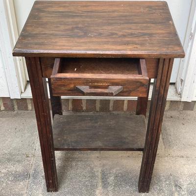 LOT 64: Small Stained Glass Tiffany Style Table Lamp and Wooden Side Accent Table