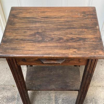 LOT 64: Small Stained Glass Tiffany Style Table Lamp and Wooden Side Accent Table
