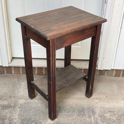 LOT 64: Small Stained Glass Tiffany Style Table Lamp and Wooden Side Accent Table