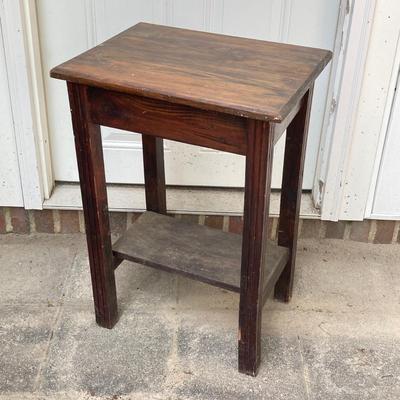 LOT 64: Small Stained Glass Tiffany Style Table Lamp and Wooden Side Accent Table
