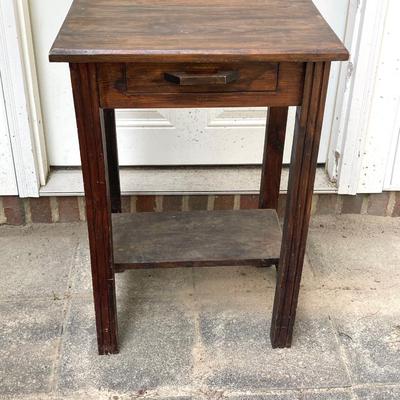 LOT 64: Small Stained Glass Tiffany Style Table Lamp and Wooden Side Accent Table