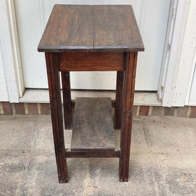 LOT 64: Small Stained Glass Tiffany Style Table Lamp and Wooden Side Accent Table