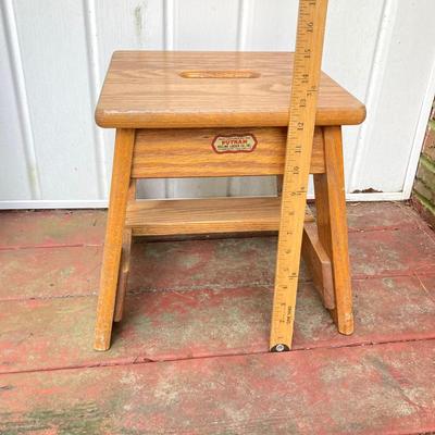 LOT 66: Vintage Wooden Stools and Step Ladder - Putnam Rolling Ladder Co. Inc. Included