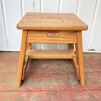 LOT 66: Vintage Wooden Stools and Step Ladder - Putnam Rolling Ladder Co. Inc. Included