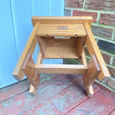 LOT 66: Vintage Wooden Stools and Step Ladder - Putnam Rolling Ladder Co. Inc. Included