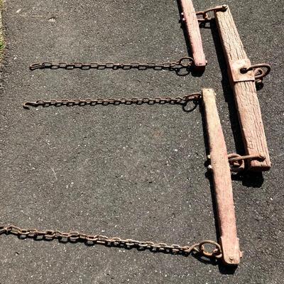 LOT 78: Antique / Vintage 3 Piece Painted Red Wooden Yoke Set