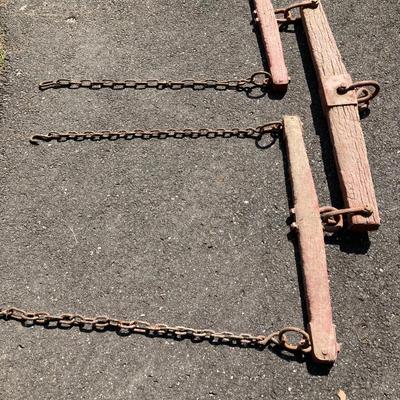 LOT 78: Antique / Vintage 3 Piece Painted Red Wooden Yoke Set