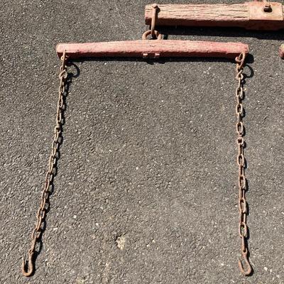 LOT 78: Antique / Vintage 3 Piece Painted Red Wooden Yoke Set
