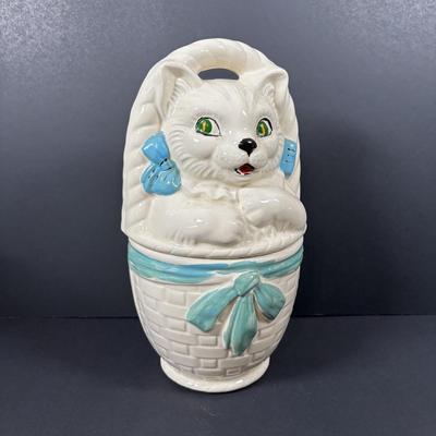 LOT 83: American Bisque Cat in Basket Cookie Jar