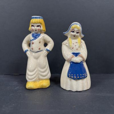 LOT 104: McCoy Dutch Shoe Planters, Delft Blue Pitcher, Ceramic Art Studio Wee Dutch Boy & Girl Salt/Pepper Shakers