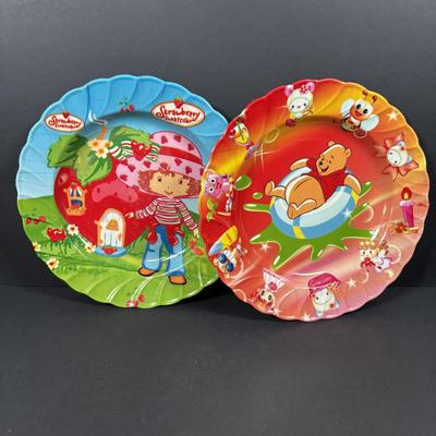 LOT 115: Children's Plates: Spiderman, Winnie the Pooh, Strawberry Shortcake along with Welch's Jelly Archie Drinking Glasses