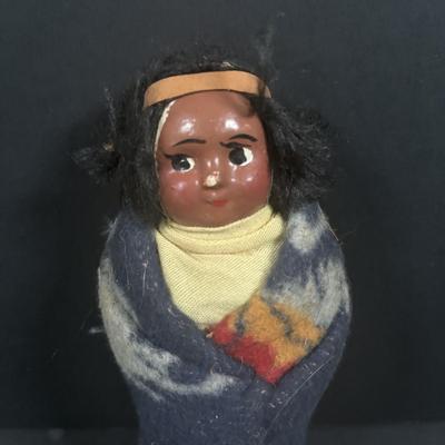 LOT 134: Vintage Native American Indian Skookum Dolls & Novelty Papoose Doll Postcard