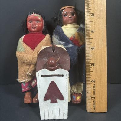 LOT 134: Vintage Native American Indian Skookum Dolls & Novelty Papoose Doll Postcard