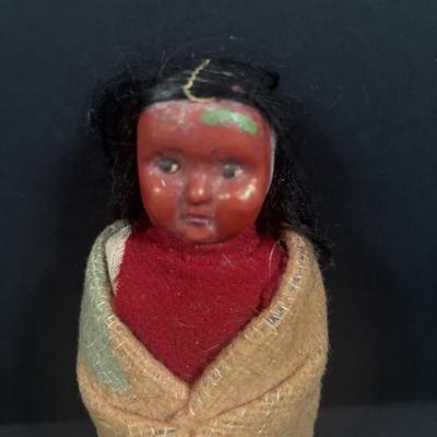 LOT 134: Vintage Native American Indian Skookum Dolls & Novelty Papoose Doll Postcard