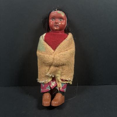 LOT 134: Vintage Native American Indian Skookum Dolls & Novelty Papoose Doll Postcard