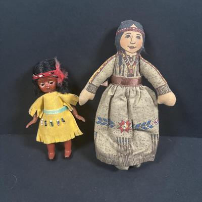LOT 135: Vintage Native American Indian Dolls, Dolls for Repair, Skookum Doll, Handcrafted Replica Birch Canoes & Beaded Necklaces