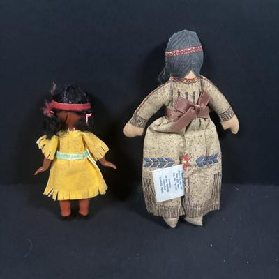 LOT 135: Vintage Native American Indian Dolls, Dolls for Repair, Skookum Doll, Handcrafted Replica Birch Canoes & Beaded Necklaces