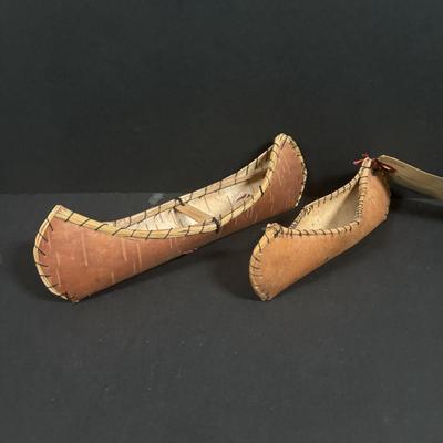 LOT 135: Vintage Native American Indian Dolls, Dolls for Repair, Skookum Doll, Handcrafted Replica Birch Canoes & Beaded Necklaces