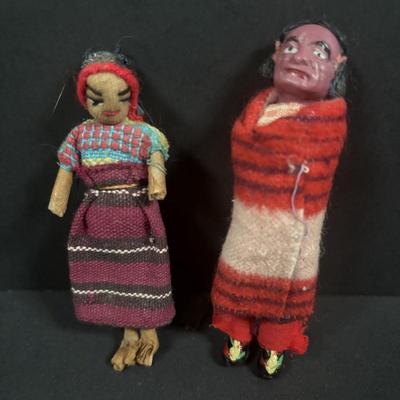 LOT 135: Vintage Native American Indian Dolls, Dolls for Repair, Skookum Doll, Handcrafted Replica Birch Canoes & Beaded Necklaces