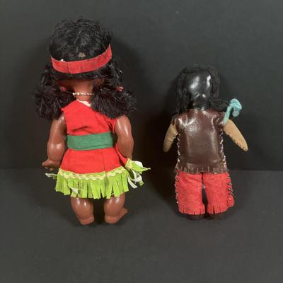 LOT 135: Vintage Native American Indian Dolls, Dolls for Repair, Skookum Doll, Handcrafted Replica Birch Canoes & Beaded Necklaces