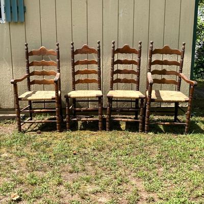 LOT 164: Set of Four Vintage Rush Seat Wooden Chairs