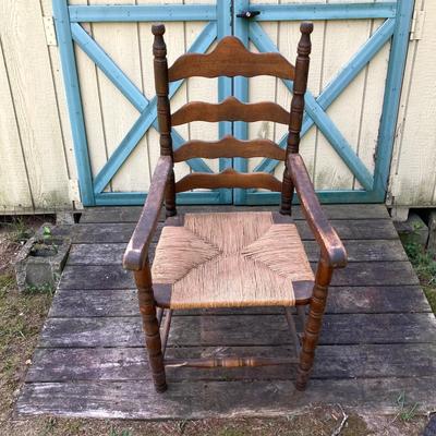 LOT 164: Set of Four Vintage Rush Seat Wooden Chairs