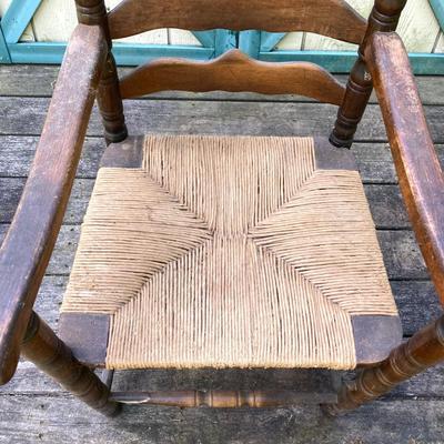 LOT 164: Set of Four Vintage Rush Seat Wooden Chairs