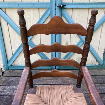 LOT 164: Set of Four Vintage Rush Seat Wooden Chairs