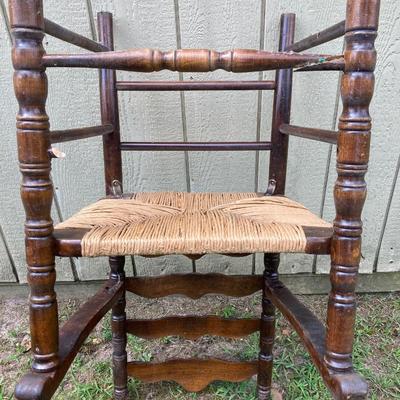 LOT 164: Set of Four Vintage Rush Seat Wooden Chairs