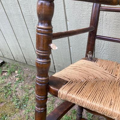 LOT 164: Set of Four Vintage Rush Seat Wooden Chairs