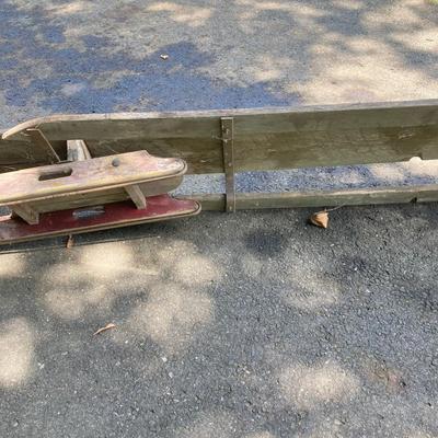 LOT 166: Vintage Wooden Toboggan / Sled