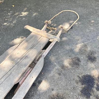 LOT 166: Vintage Wooden Toboggan / Sled