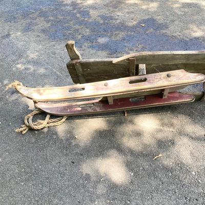 LOT 166: Vintage Wooden Toboggan / Sled