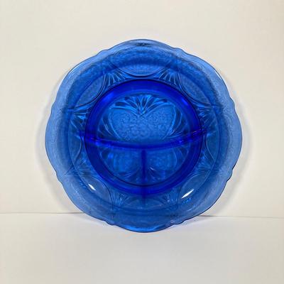 LOT 167: Cobalt Blue Glass Collection - Plates, Dessert Plates, Saucers, Divided Plate and More
