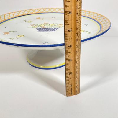 LOT 169: Sweet Serving Collection - R.B. Bernarda Portugal Cake Dish, Divided Dish with Silver Tone Holder / Handle, Hand Painted Delfts...