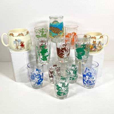 LOT 173: Collection of Children's Juice Glasses and Mugs - Welch's and Bunnykins Included