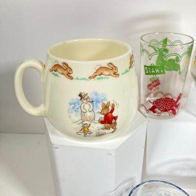 LOT 173: Collection of Children's Juice Glasses and Mugs - Welch's and Bunnykins Included