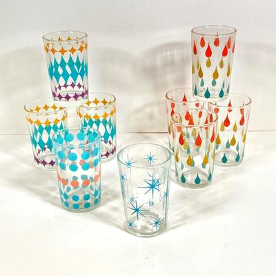 LOT 174: Collection of Colorful Vintage Juice Glasses