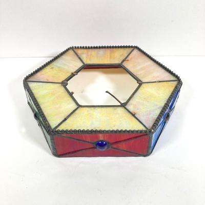 LOT 176: Vintage Stained Glass Christmas Tree on Base / Stand