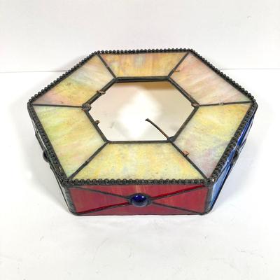 LOT 176: Vintage Stained Glass Christmas Tree on Base / Stand
