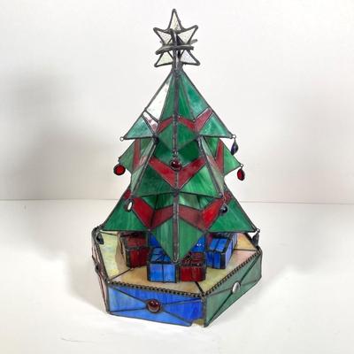 LOT 176: Vintage Stained Glass Christmas Tree on Base / Stand