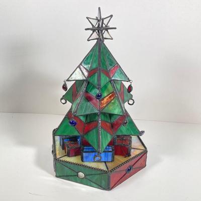 LOT 176: Vintage Stained Glass Christmas Tree on Base / Stand