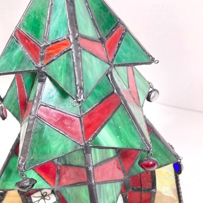 LOT 176: Vintage Stained Glass Christmas Tree on Base / Stand