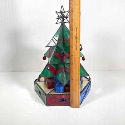 LOT 176: Vintage Stained Glass Christmas Tree on Base / Stand