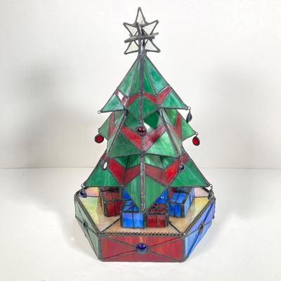 LOT 176: Vintage Stained Glass Christmas Tree on Base / Stand